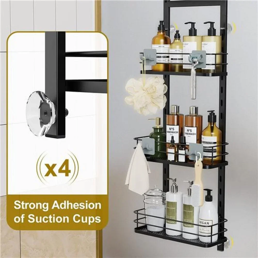 5 Tier Over the Shower Door Caddy, Adjustable Rustproof Shower Organizer, Black
